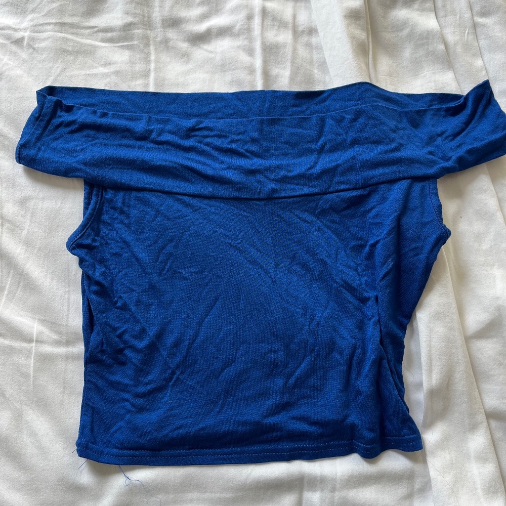 Boohoo, Electric Blue, Off the Shoulder Bodycon Crop top, Size US 6